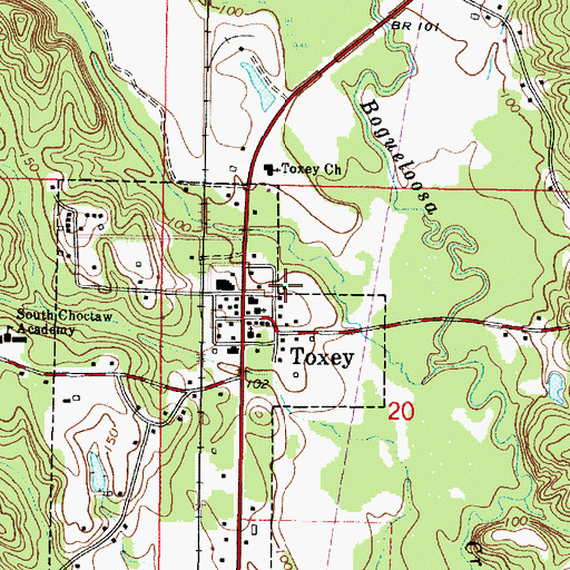Topographic Map of Toxey Post Office, AL