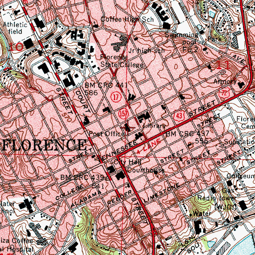 Topographic Map of Florence Post Office, AL