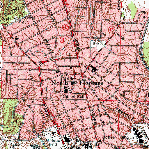 Topographic Map of North Florence Post Office, AL