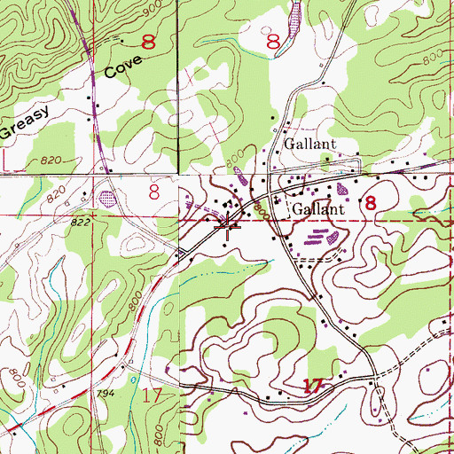 Topographic Map of Gallant Post Office, AL