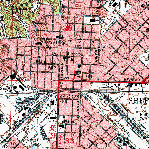 Topographic Map of Sheffield Post Office, AL