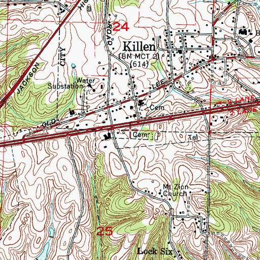 Topographic Map of Killen Post Office, AL