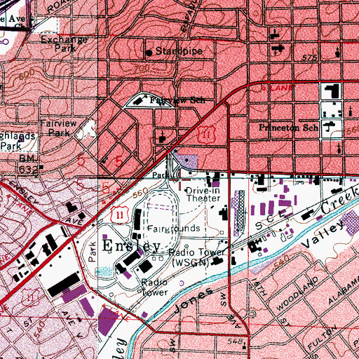 Topographic Map of Fairview Post Office, AL