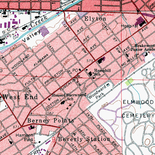 Topographic Map of West End Post Office, AL