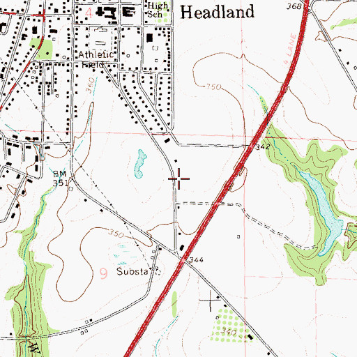 Topographic Map of Headland Post Office, AL
