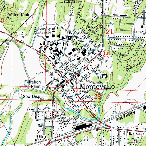 Topographic Map of Montevallo Post Office, AL