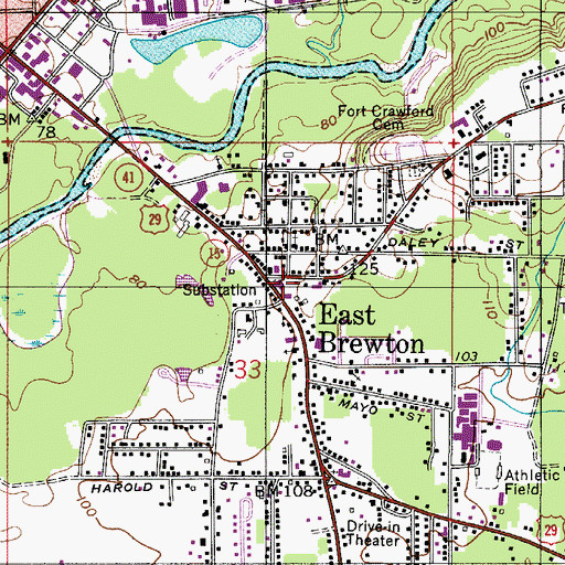 Topographic Map of East Brewton Post Office, AL