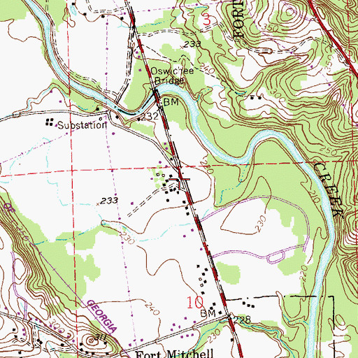 Topographic Map of Fort Mitchell Post Office, AL