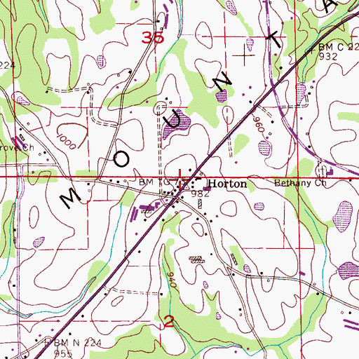 Topographic Map of Horton Post Office, AL