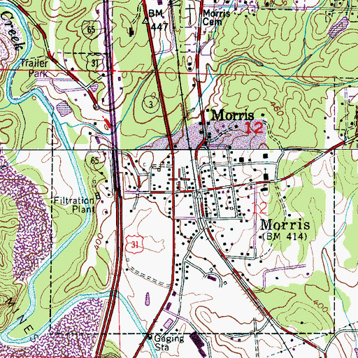Topographic Map of Morris Post Office, AL