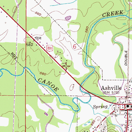 Topographic Map of Ashville Post Office, AL