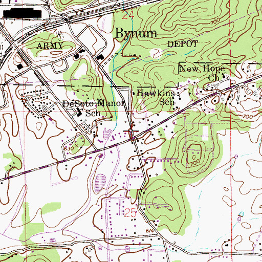 Topographic Map of Bynum Post Office, AL