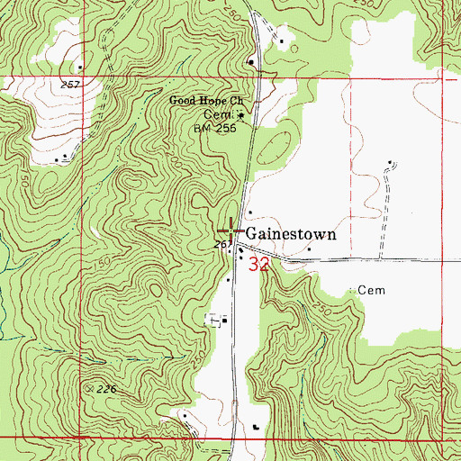 Topographic Map of Gainestown Post Office, AL