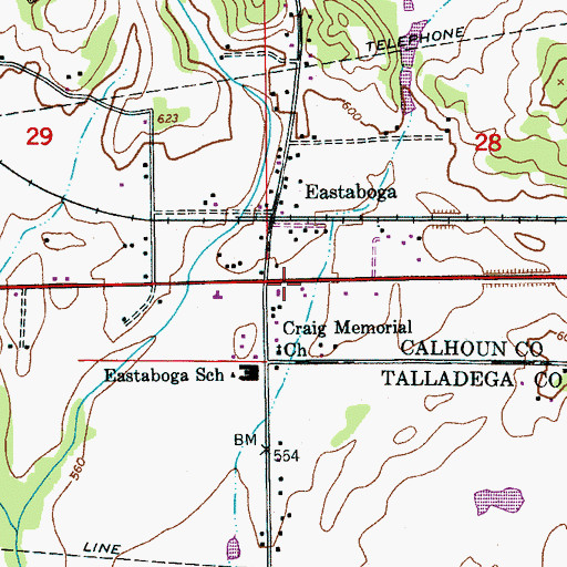 Topographic Map of Eastaboga Post Office, AL