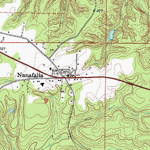 Topographic Map of Nanafalia Post Office, AL
