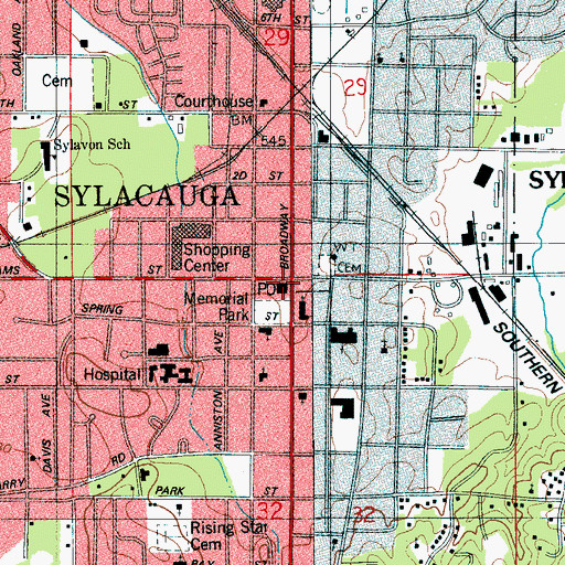 Topographic Map of Sylacauga Post Office, AL
