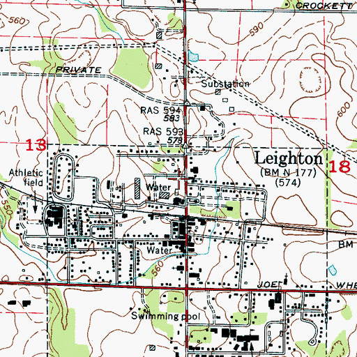 Topographic Map of Leighton Post Office, AL