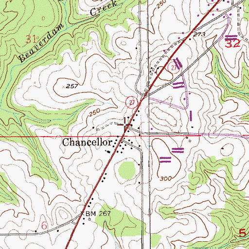 Topographic Map of Chancellor Post Office, AL