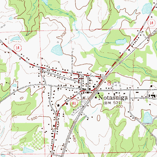 Topographic Map of Notasulga Post Office, AL