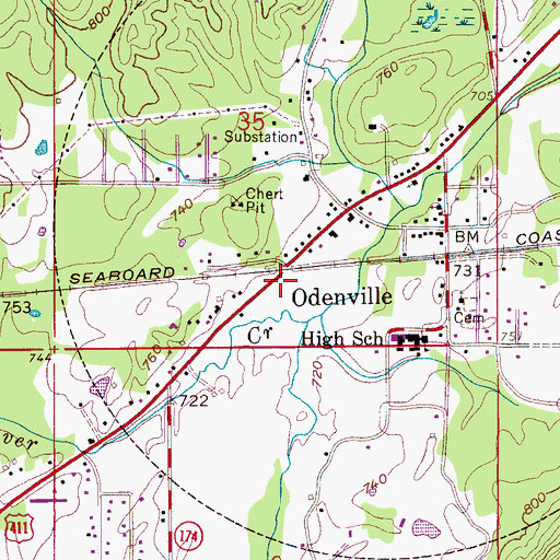 Topographic Map of Odenville Post Office, AL
