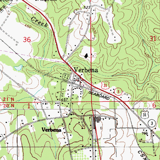 Topographic Map of Verbena Post Office, AL