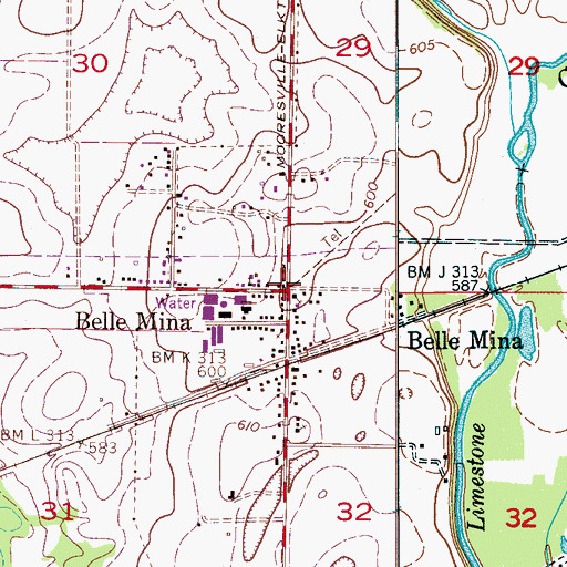 Topographic Map of Belle Mina Post Office, AL