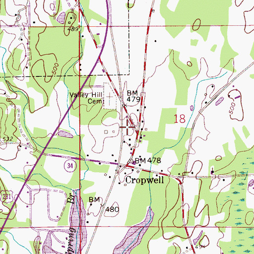 Topographic Map of Cropwell Post Office, AL