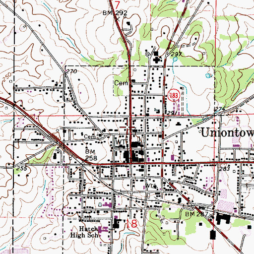 Topographic Map of Uniontown Post Office, AL