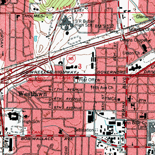 Topographic Map of West Post Office, AL