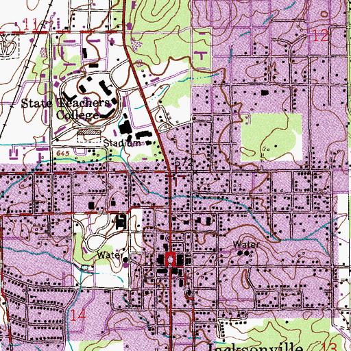 Topographic Map of Jacksonville Post Office, AL