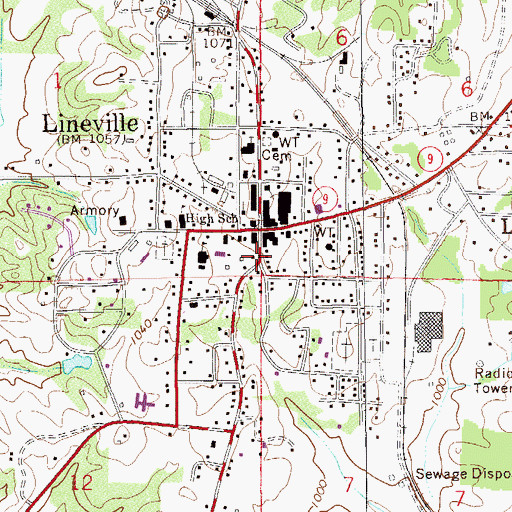 Topographic Map of Lineville Post Office, AL