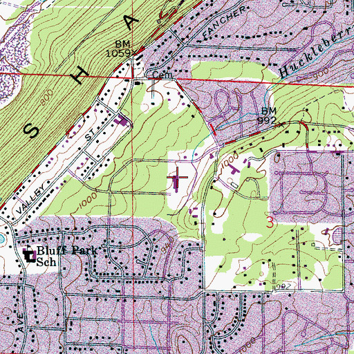Topographic Map of Bluff Park Post Office, AL