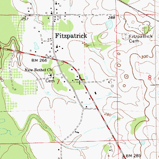 Topographic Map of Fitzpatrick Post Office, AL