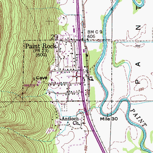 Topographic Map of Paint Rock Post Office, AL