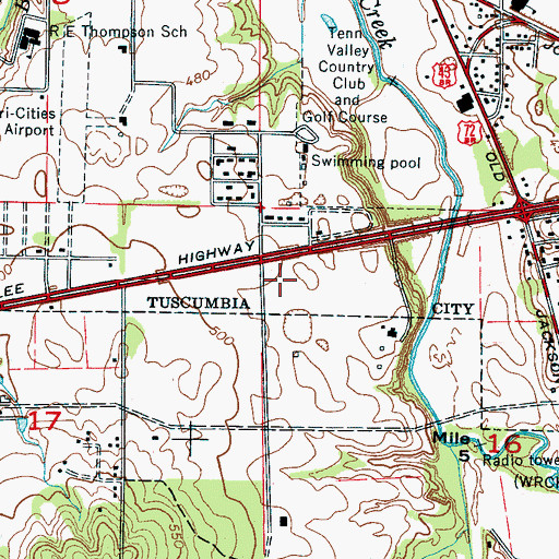 Topographic Map of Tuscumbia Post Office, AL