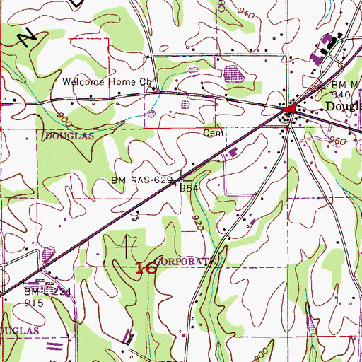 Topographic Map of Douglas Post Office, AL