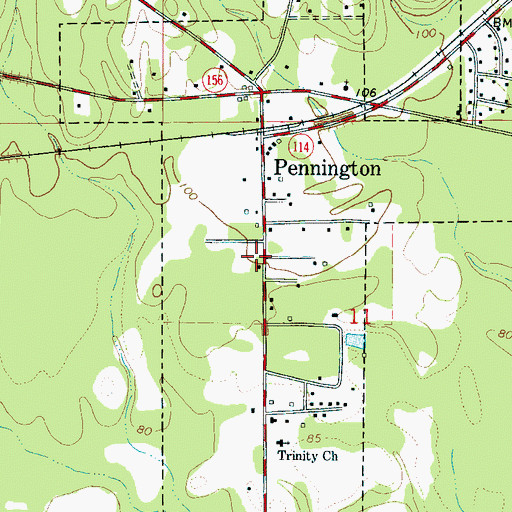 Topographic Map of Pennington Post Office, AL
