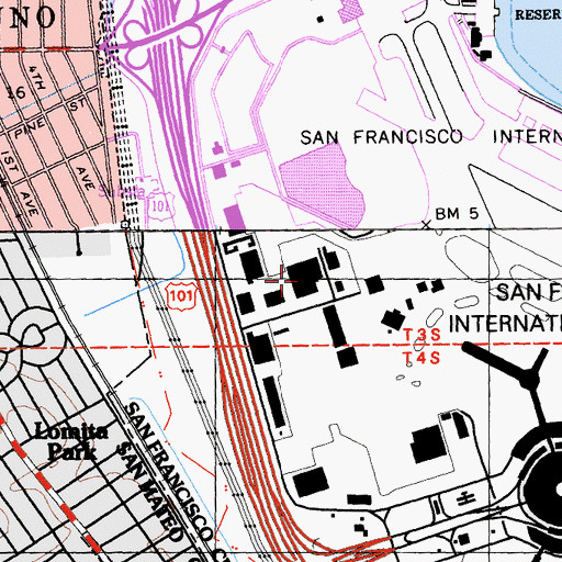 Topographic Map of Airport Mail Center Post Office, CA