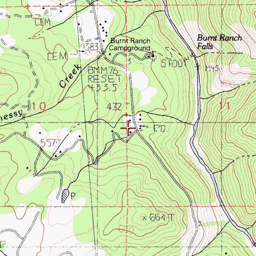 Topographic Map of Burnt Ranch Post Office, CA