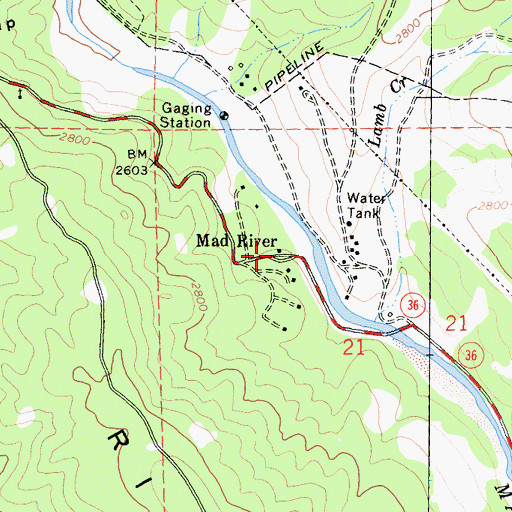 Topographic Map of Mad River Post Office, CA