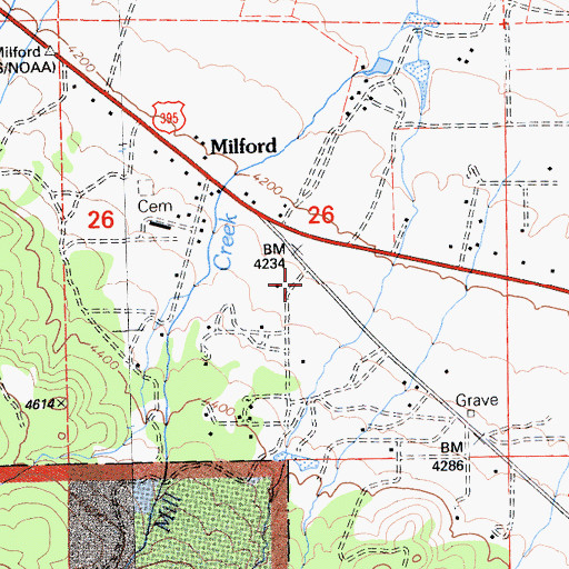 Topographic Map of Milford Post Office, CA