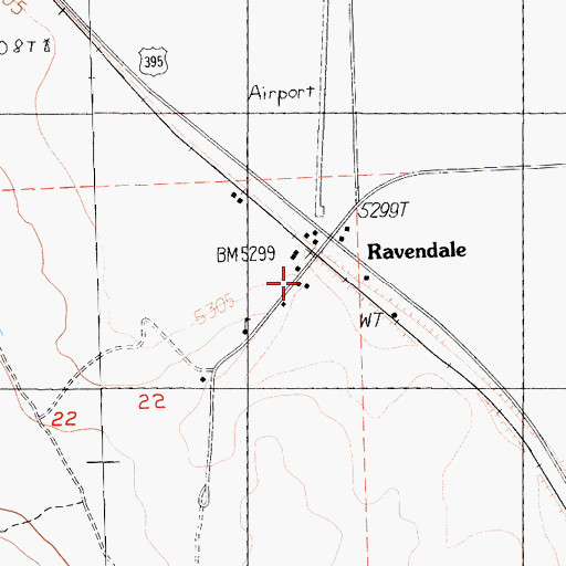 Topographic Map of Ravendale Post Office, CA