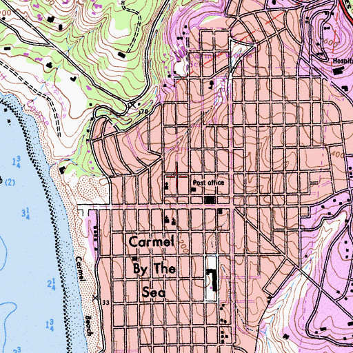 Topographic Map of Carmel - By - The - Sea Post Office, CA