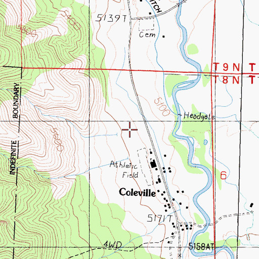 Topographic Map of Coleville Post Office, CA