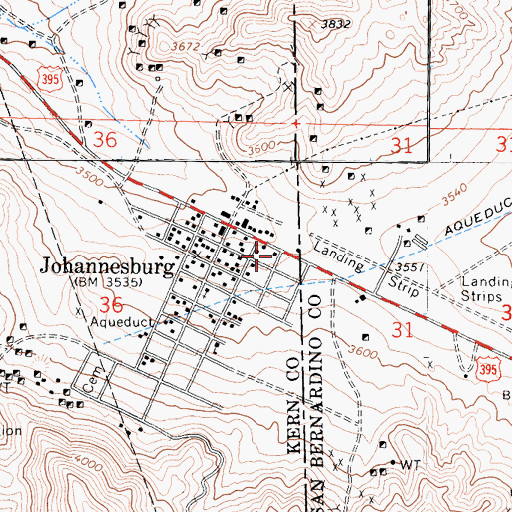 Topographic Map of Johannesburg Post Office, CA