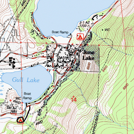 Topographic Map of June Lake Post Office, CA