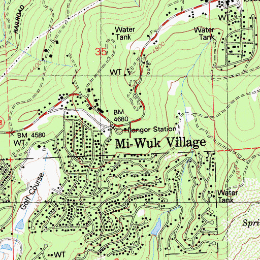 Topographic Map of Mi Wuk Village Post Office, CA