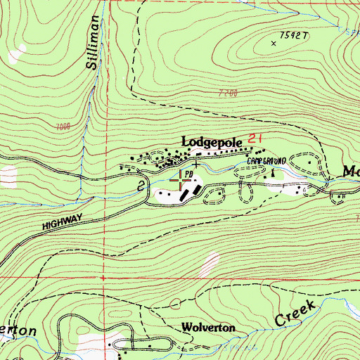 Topographic Map of Sequoia National Park Post Office, CA