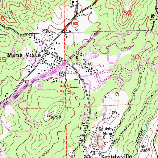 Topographic Map of Soulsbyville Post Office, CA