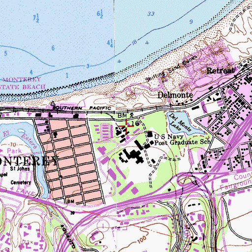 Topographic Map of US Naval Postgraduate School Post Office, CA